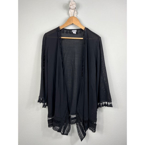 Chico's Sweaters - NWT CHICO'S Women's Cardigan Tassel Drape Front Sweater Size Medium or 1 Black‎